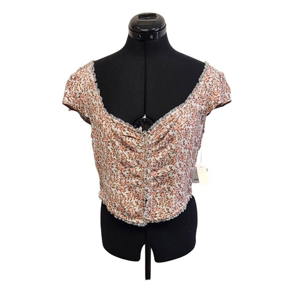 Free People Faye Floral Grey Combo Crop‎ Top XS NWT MSRP $98